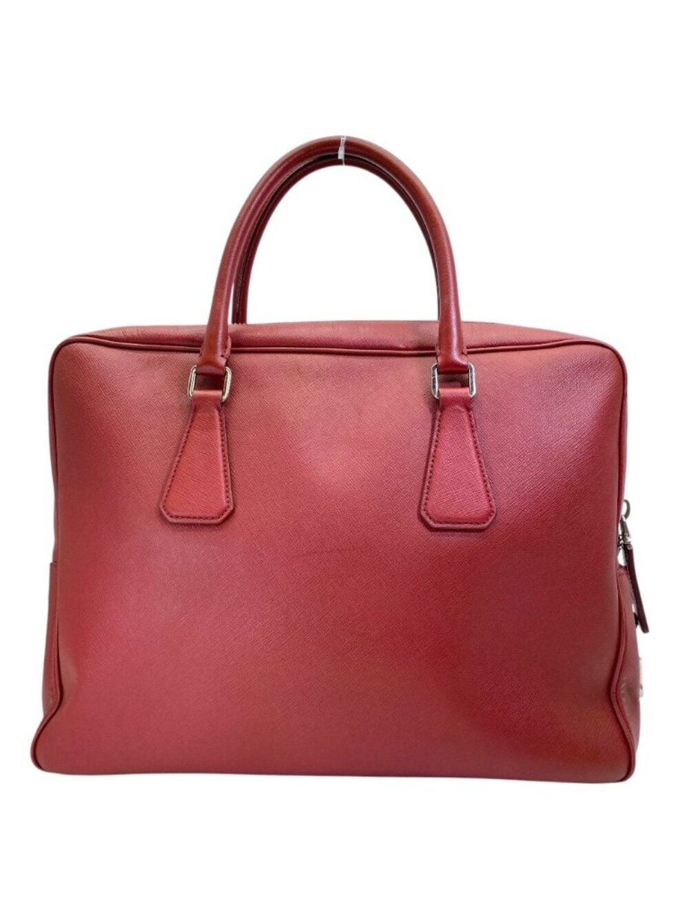 Prada Business Briefcase Handbag Triangle Logo Saffiano Leather Red Document